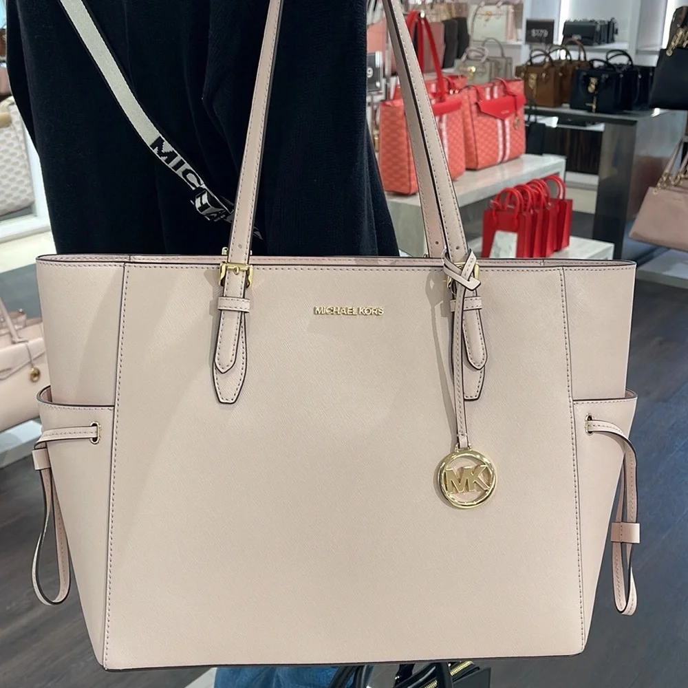 Michael Kors Gilly Large Drawstring Travel Leather Top Zip Tote  Powder Blash